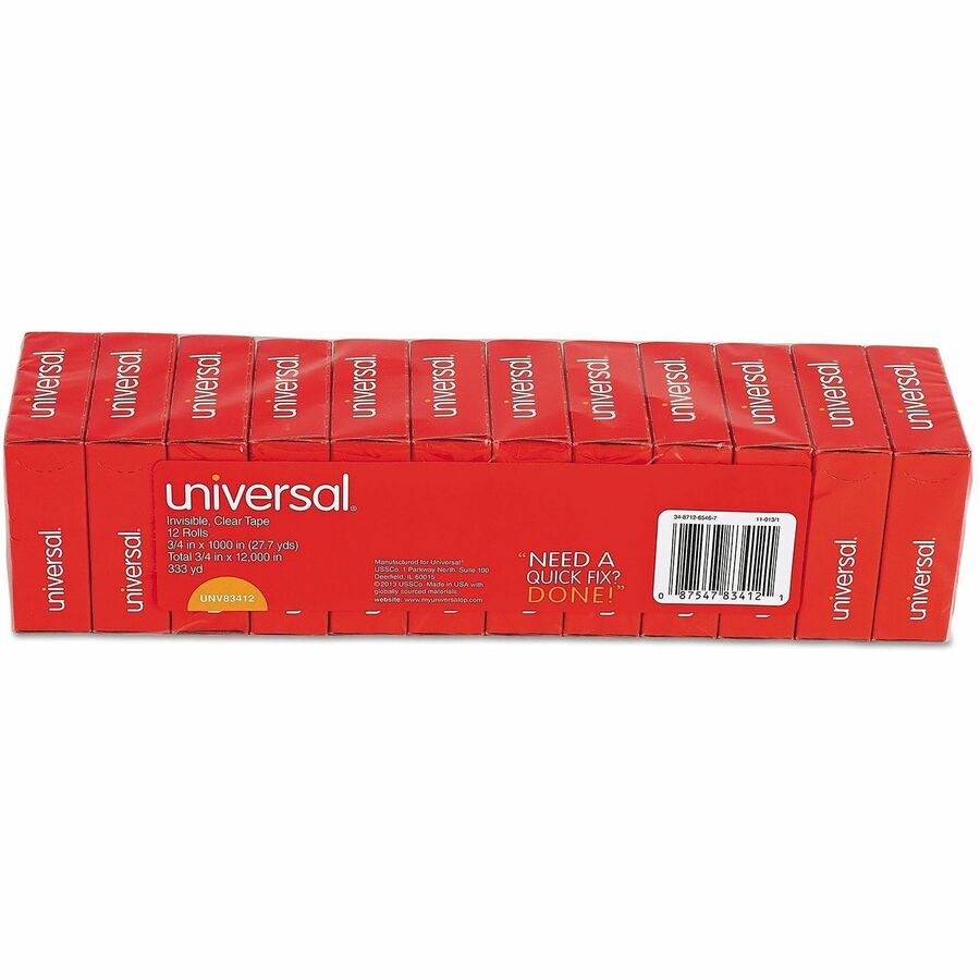 27.78 yd Length x 0.75" Width x 2 mil Thickness - 1" Core - Matte - Clear - Acrylic - Plastic Backing - 12 / Pack