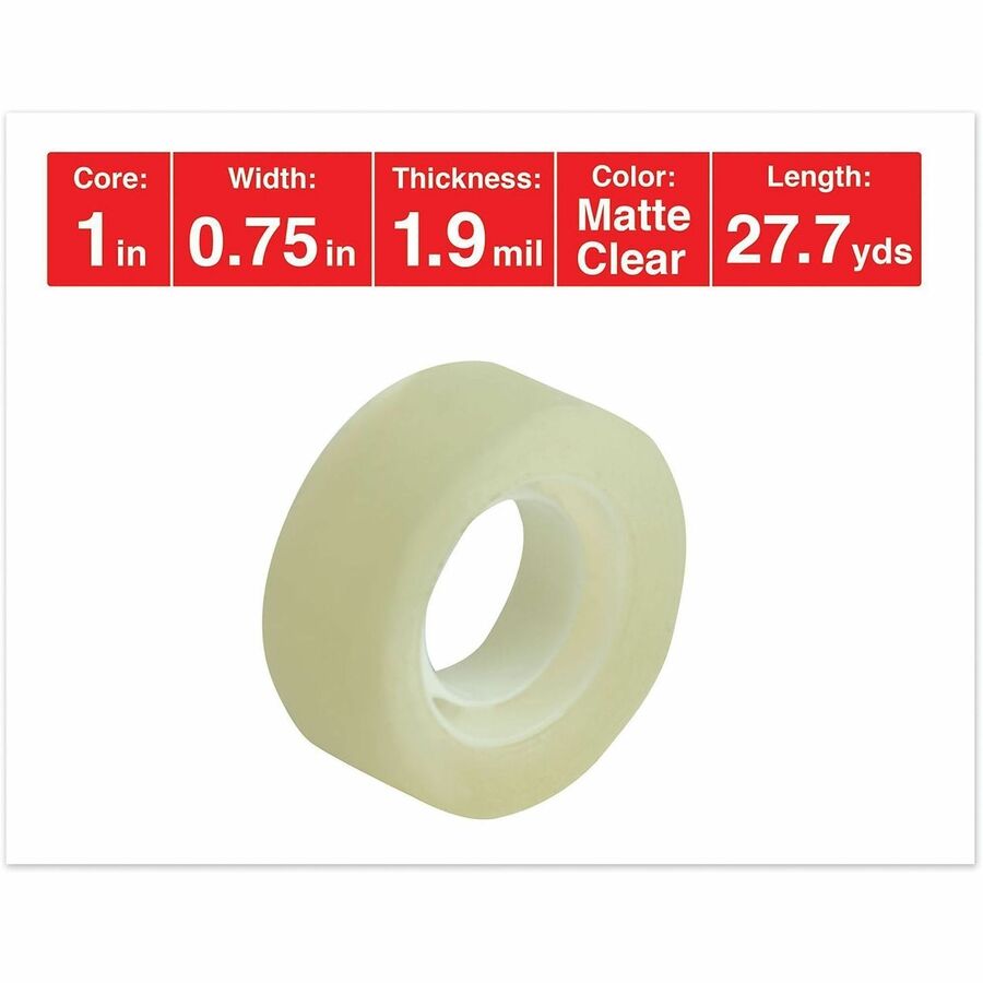 27.78 yd Length x 0.75" Width x 2 mil Thickness - 1" Core - Matte - Clear - Acrylic - Plastic Backing - 12 / Pack