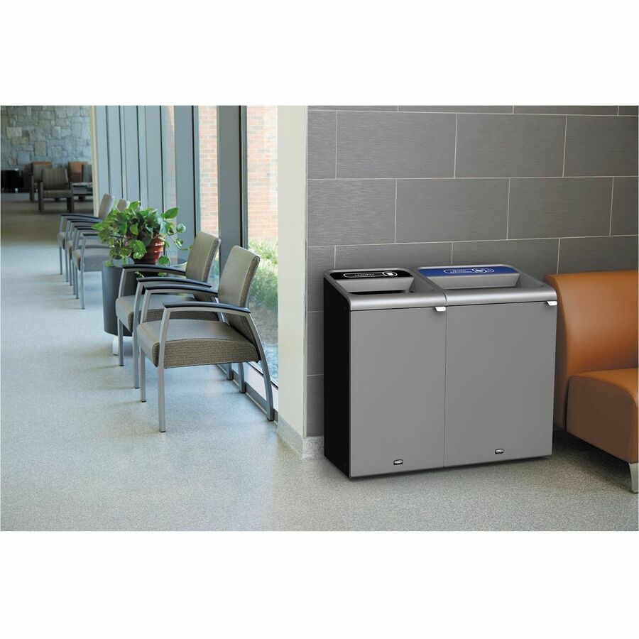 Rubbermaid Commercial Configure 1 Stream Gray Container, Open Top, 45 gal Capacity, Stainless Steel, Textured Black/Gray Stenni, 38"H x 19.5"W x 29.1"D, 1 Each