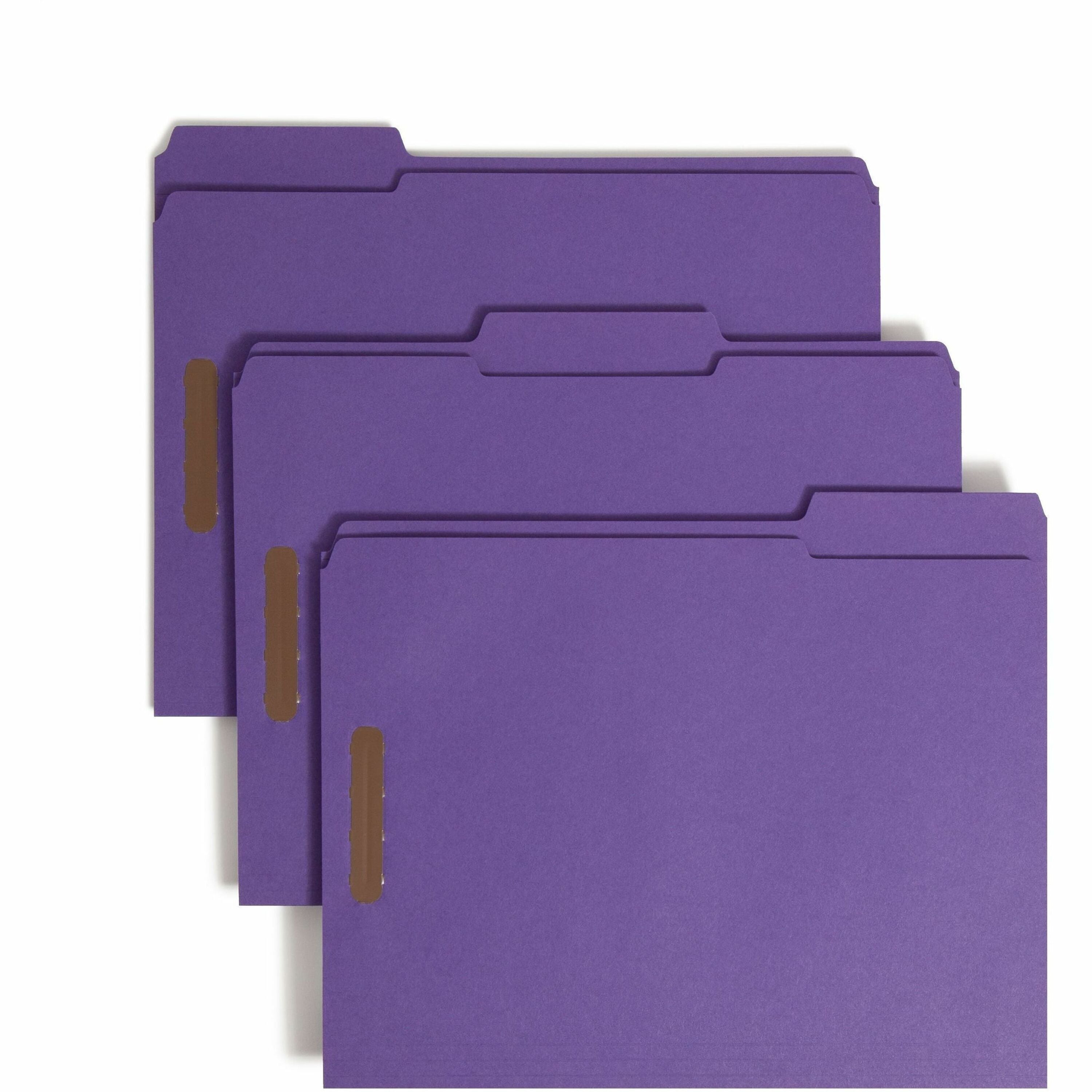 8 1/2" x 11" - 3/4" Expansion - 2 x 2K Fastener(s) - 2" Fastener Capacity - Top Tab Location - Assorted Tab Position - 11 pt. - 2 Plys - Stock, Paper Stock - Purple - 10% Recycled - 50 / Box