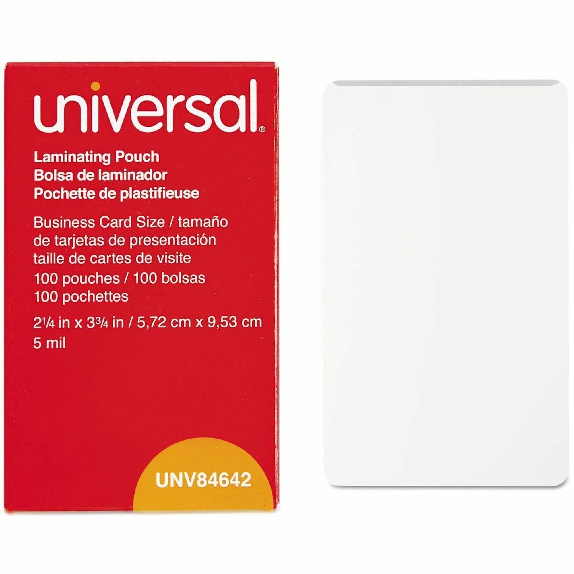 Universal Laminating Pouches, 3.75" x 2.25", 5 mil, Glossy, Clear, 100 Pouches per Box