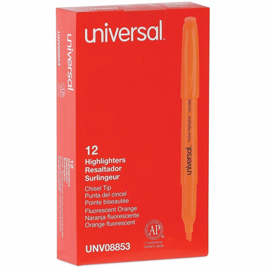 Universal Highlighter - Fluorescent Orange Ink - Orange Barrel - 1 Dozen