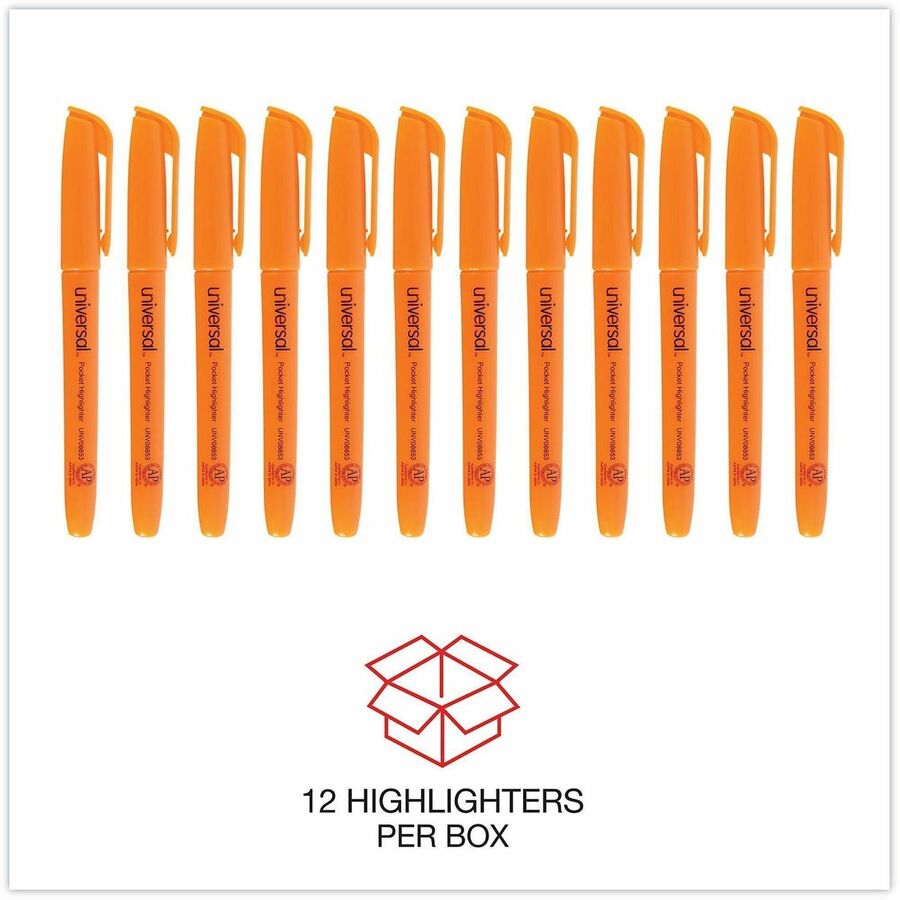 Universal Highlighter - Fluorescent Orange Ink - Orange Barrel - 1 Dozen