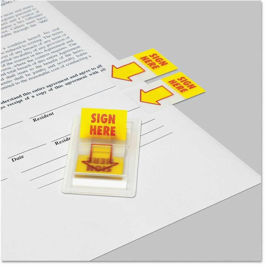 100 - SIGN HERE - Yellow, Red - Reusable, Repositionable - Dispenser Included - 100 /FlagsPack - 1 Pack