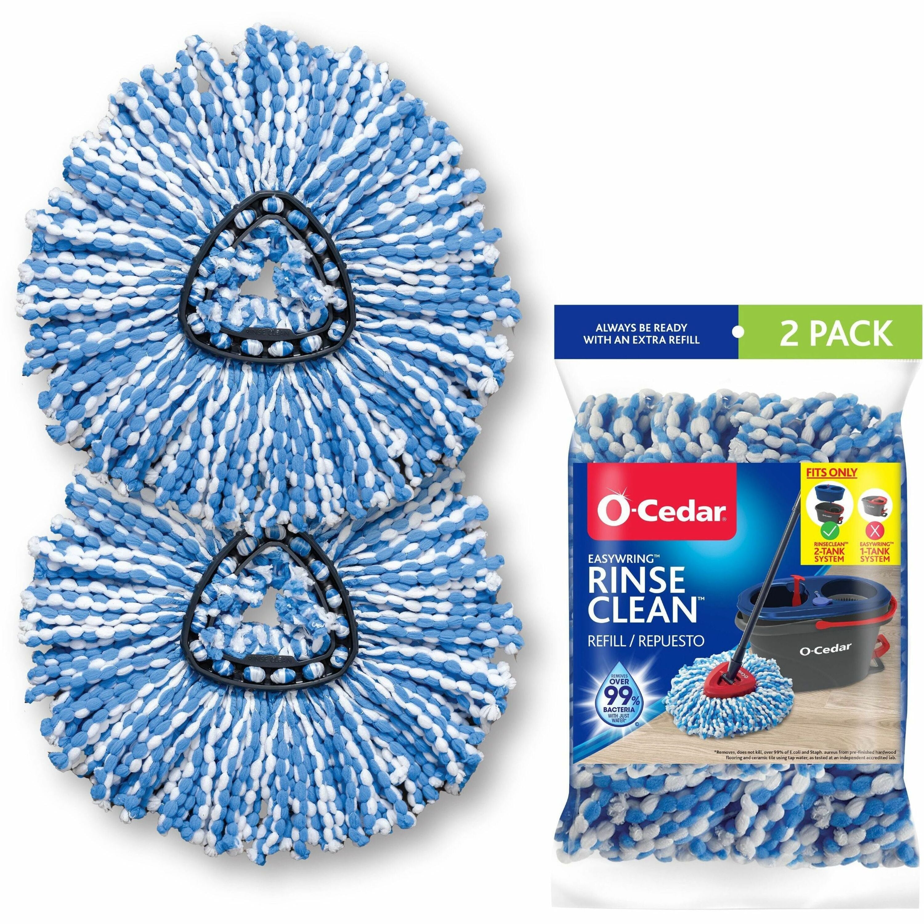 O-Cedar EasyWring Rinse Clean Mop Refill, Microfiber, Multi-Color, 2 Pack