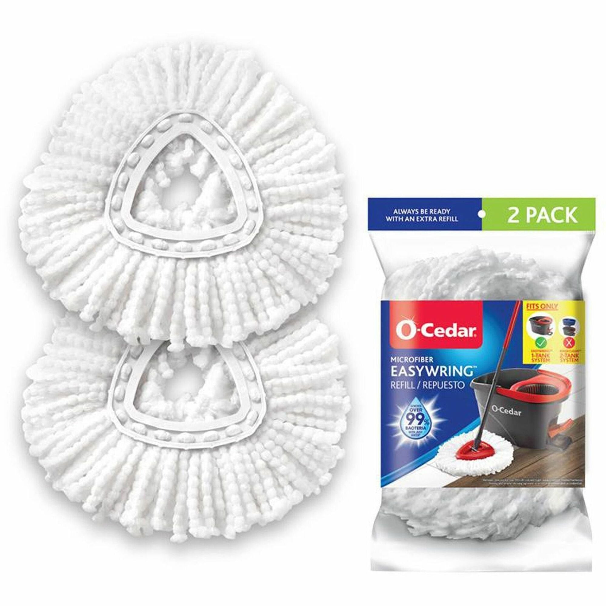 O-Cedar EasyWring Spin Mop Refill, Microfiber, White, 2 Pack