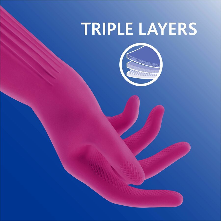 O-Cedar Playtex Living Gloves, Small, 14" Length, Pink, Latex/Neoprene/Nitrile, Anti-microbial, Reusable, Durable, Odor Resistant, Textured Palm & Fingertip, Cotton Lined, 2 Pairs