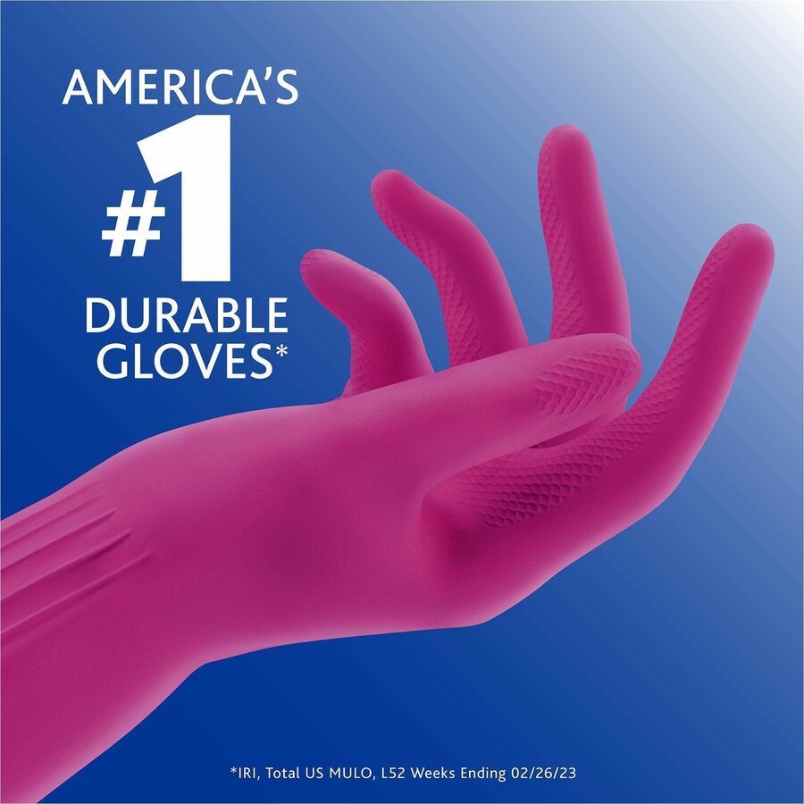 O-Cedar Playtex Living Gloves, Large, 14" Length, Pink, Latex/Neoprene/Nitrile, Anti-microbial, Reusable, Durable, Odor Resistant, Textured Palm & Fingertip, Cotton Lined, 2 Pairs