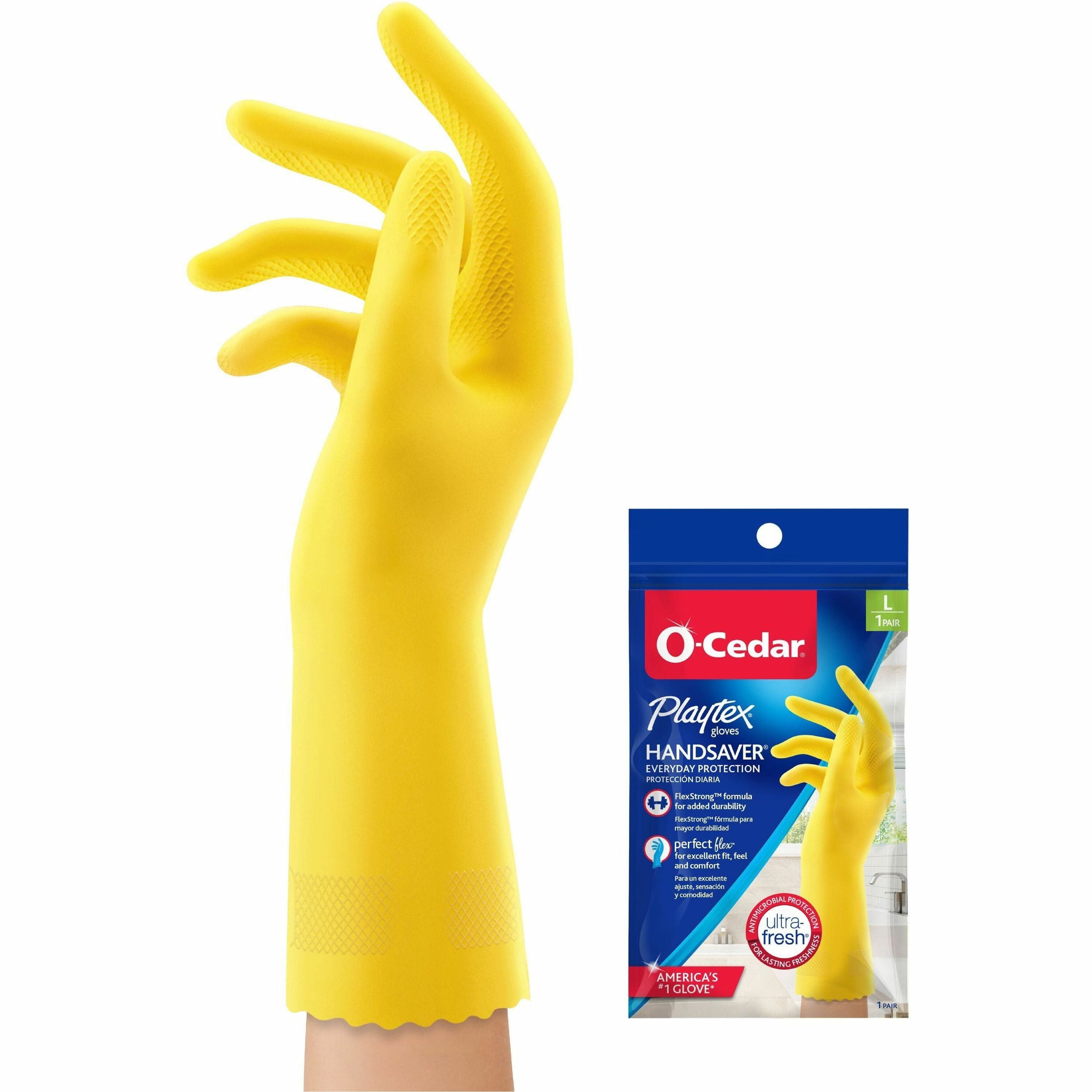 O-Cedar Playtex Handsaver Gloves, Large, Yellow, Latex/Nitrile/Neoprene, Cotton Lined, Textured Grip, Anti-microbial, Odor Resistant, Durable, Reusable, 2 Pairs