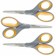 Westcott Titanium Bonded Scissors Set, 8" Straight, Pointed Tip, Gray/Yellow, 3 Pack