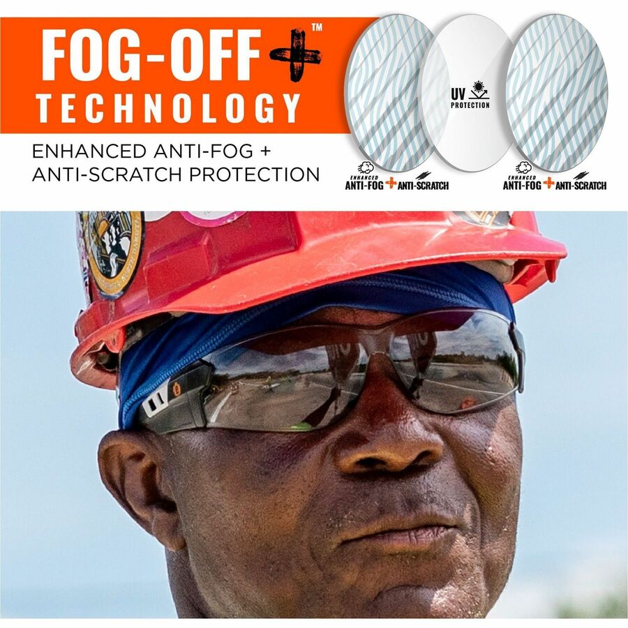 Ergodyne Skullerz SAGA Anti-Scratch & Enhanced Anti-Fog Safety Glasses, Sunglasses, Matte Black Frame, Polycarbonate, Rimless, Lightweight, Non-slip, 1 Each