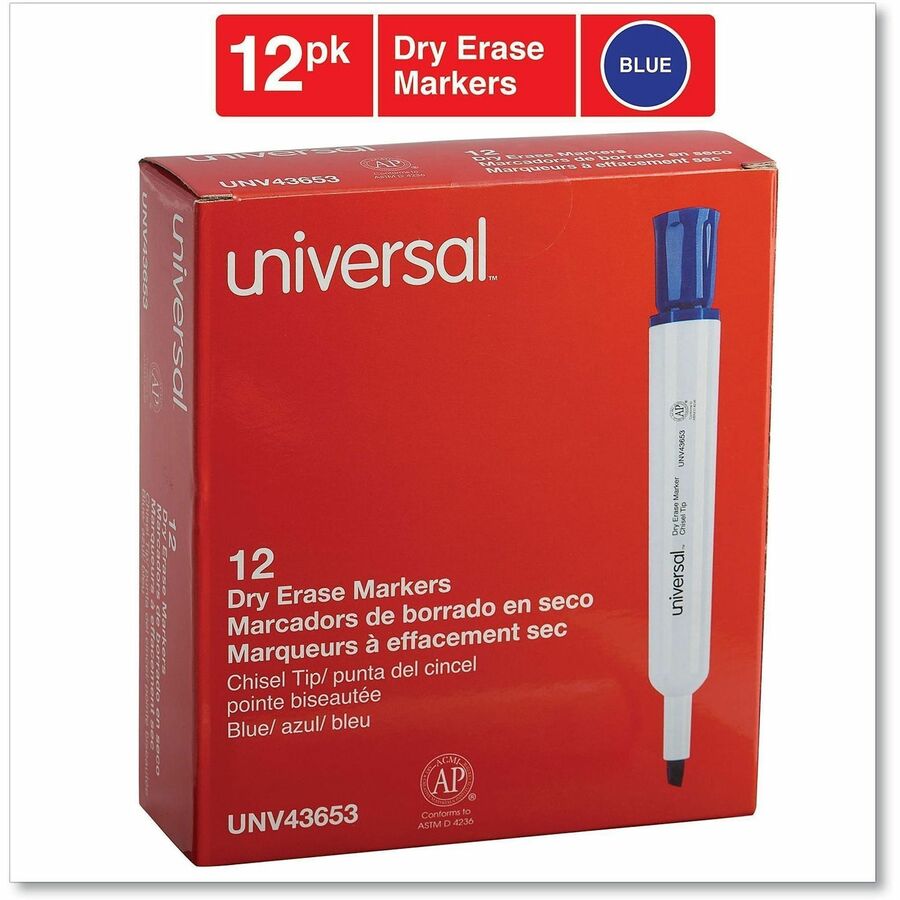 Universal Dry Erase Marker - Erasable - Blue Ink - Dry - Glass, Classroom, Home, Office - 1 Dozen