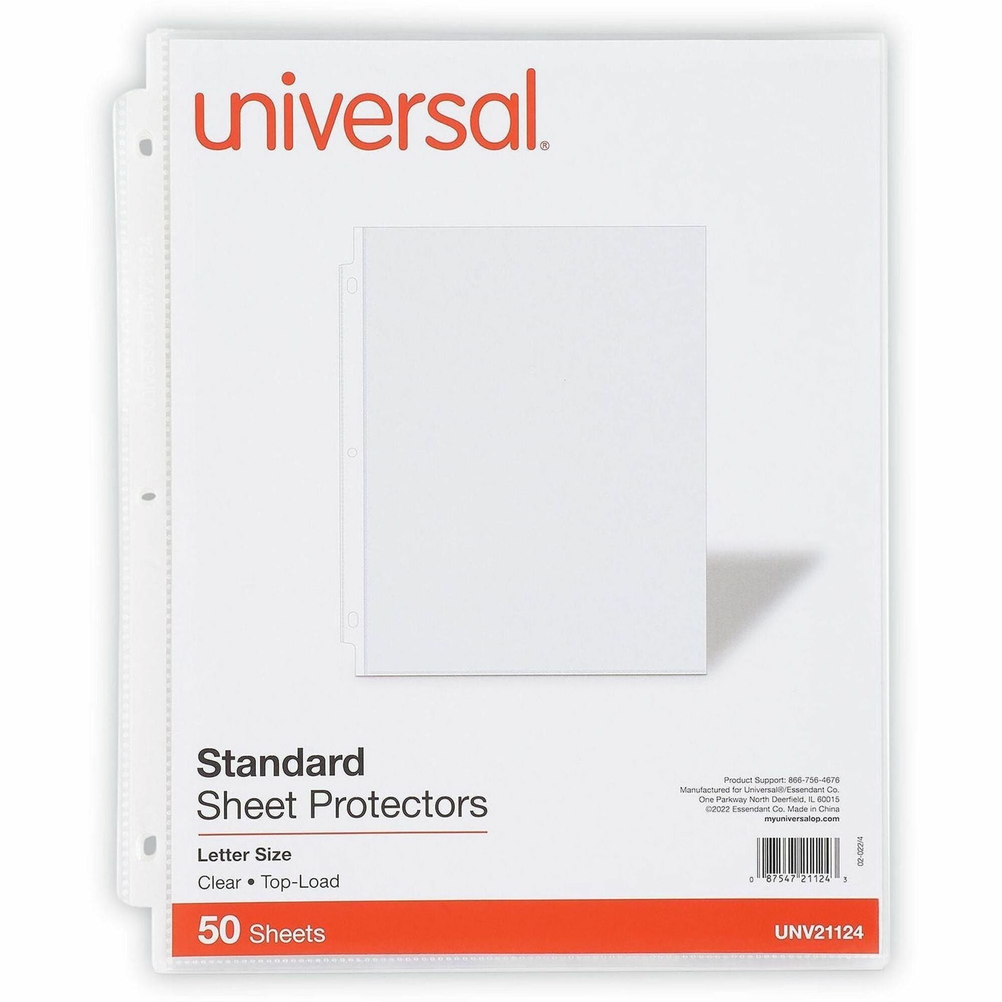 Universal Punched Ring Binder Sleeves, Letter Size, 3-Hole, Top Loading, Clear Polypropylene, 2 Sheet Capacity, 50/Pack, 1 Pack