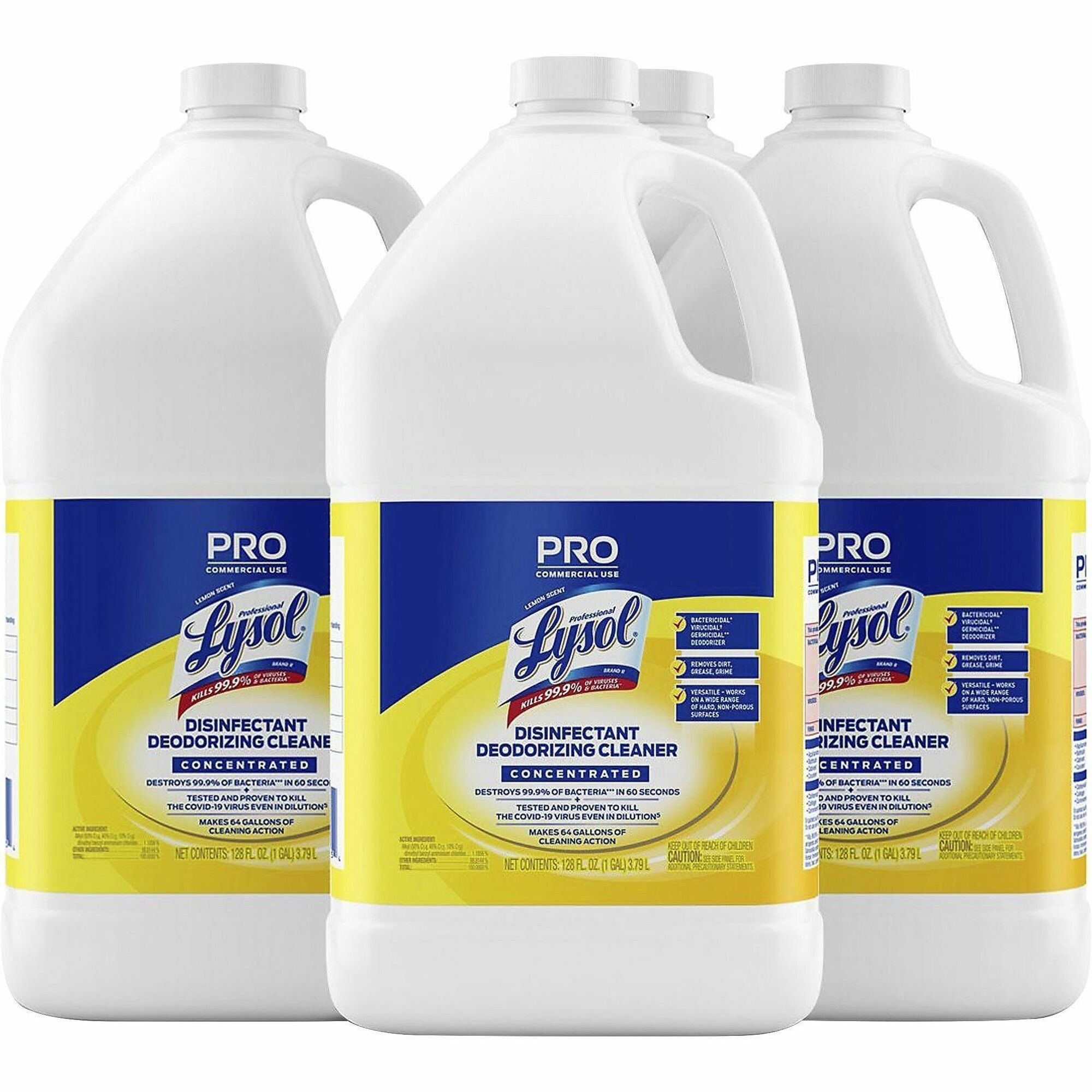 For Multi Surface - Concentrate - 128 fl oz (4 quart) - Lemon Scent - Deodorize, Disinfectant, Versatile, Bactericide, Virucidal - Yellow - 4 / Carton