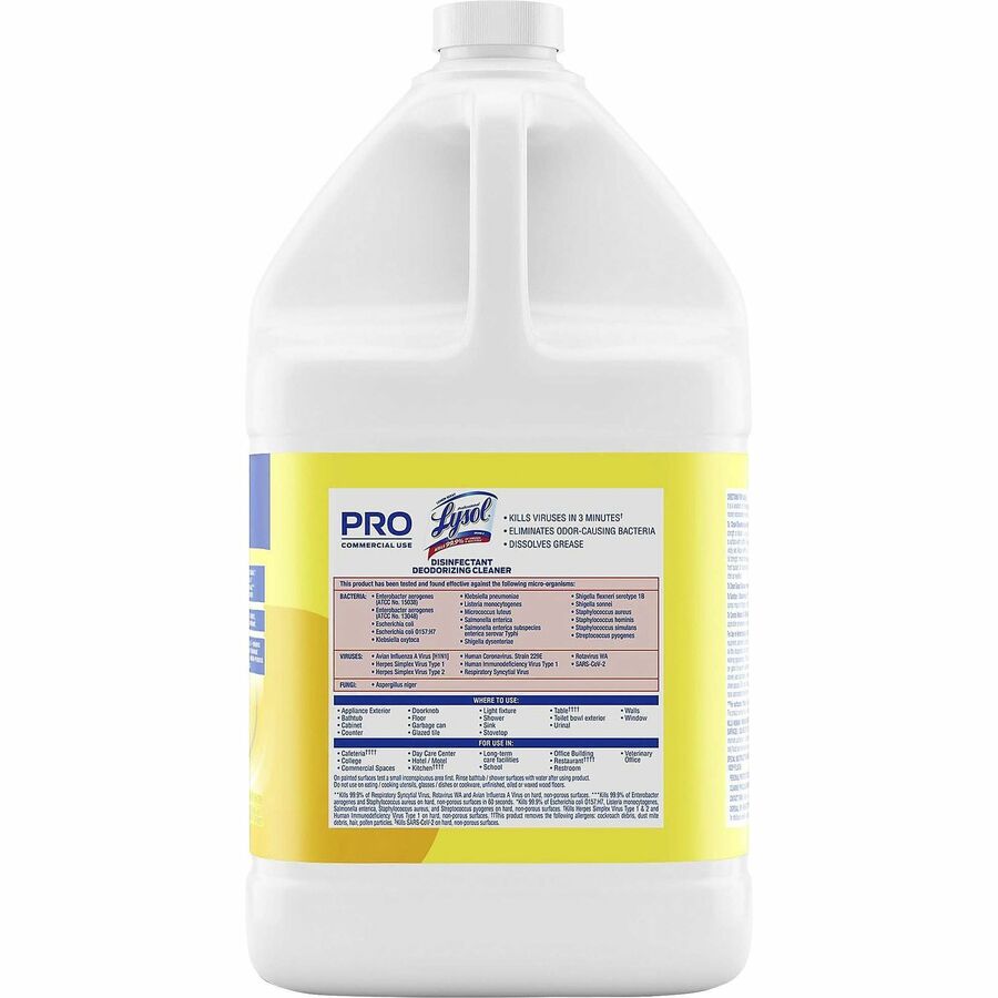 For Multi Surface - Concentrate - 128 fl oz (4 quart) - Lemon Scent - Deodorize, Disinfectant, Versatile, Bactericide, Virucidal - Yellow - 4 / Carton