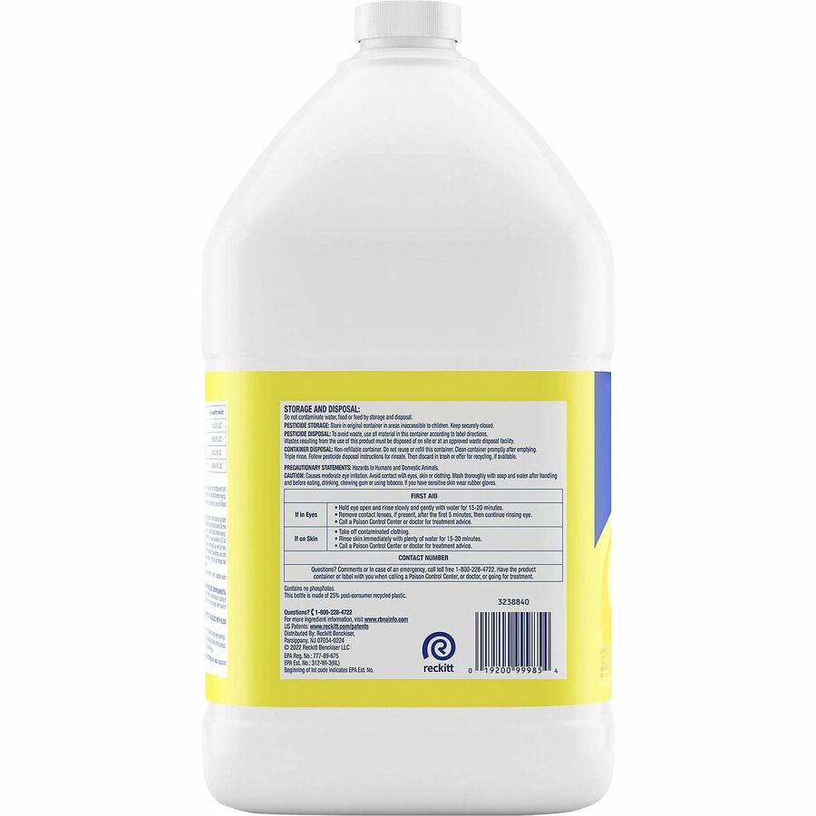 For Multi Surface - Concentrate - 128 fl oz (4 quart) - Lemon Scent - Deodorize, Disinfectant, Versatile, Bactericide, Virucidal - Yellow - 4 / Carton