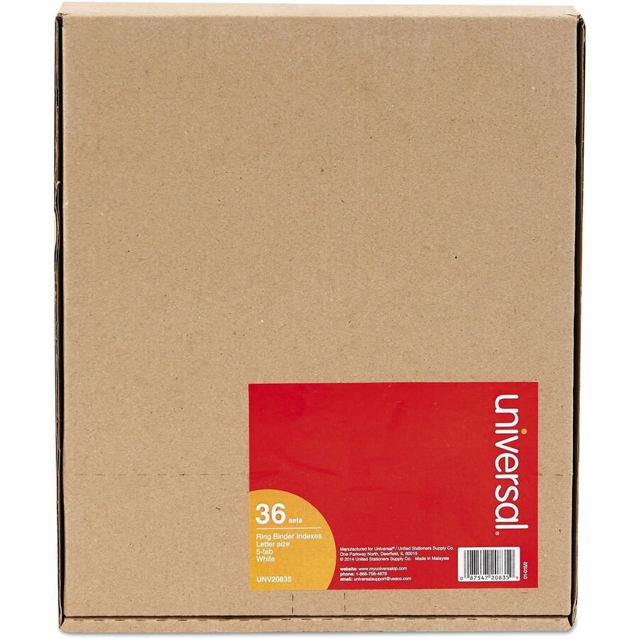 Side Tab(s) - 5 Tab(s)/Set - 8.5" Divider Width x 11" Divider Length - 3 Hole Punched - White Ledger Stock Divider - White Ledger Stock Tab(s) - Customizable, Punched, Reinforced Edges, Durable, Tear Proof - 36 Set