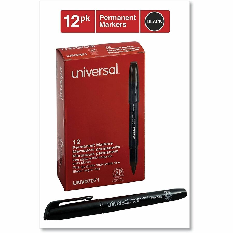 Universal Permanent Marker - Black Ink - Writing, Sketching, Classroom - 1 Dozen