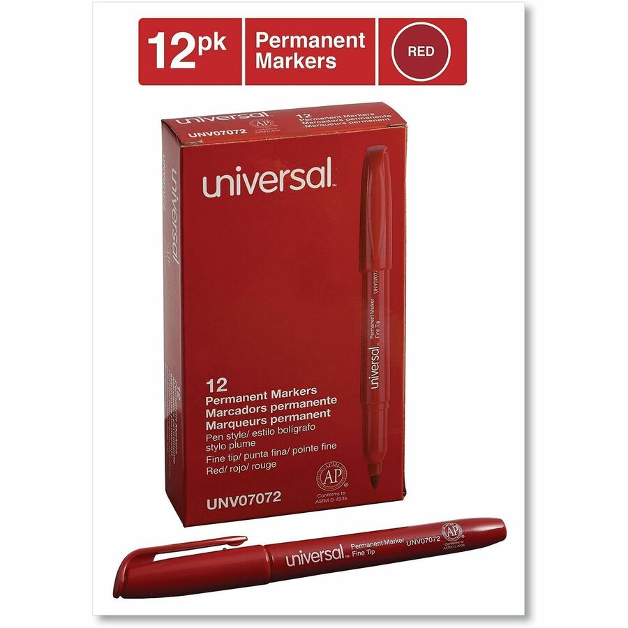 Universal Permanent Marker - Red Ink - Writing, Sketching, Classroom - 1 Dozen