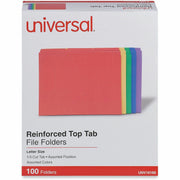 Universal 1/3 Tab Cut Letter Top Tab File Folder - 1" Expansion - Assorted Tab Position - 11 pt. - Stock - Assorted - 100 / Box