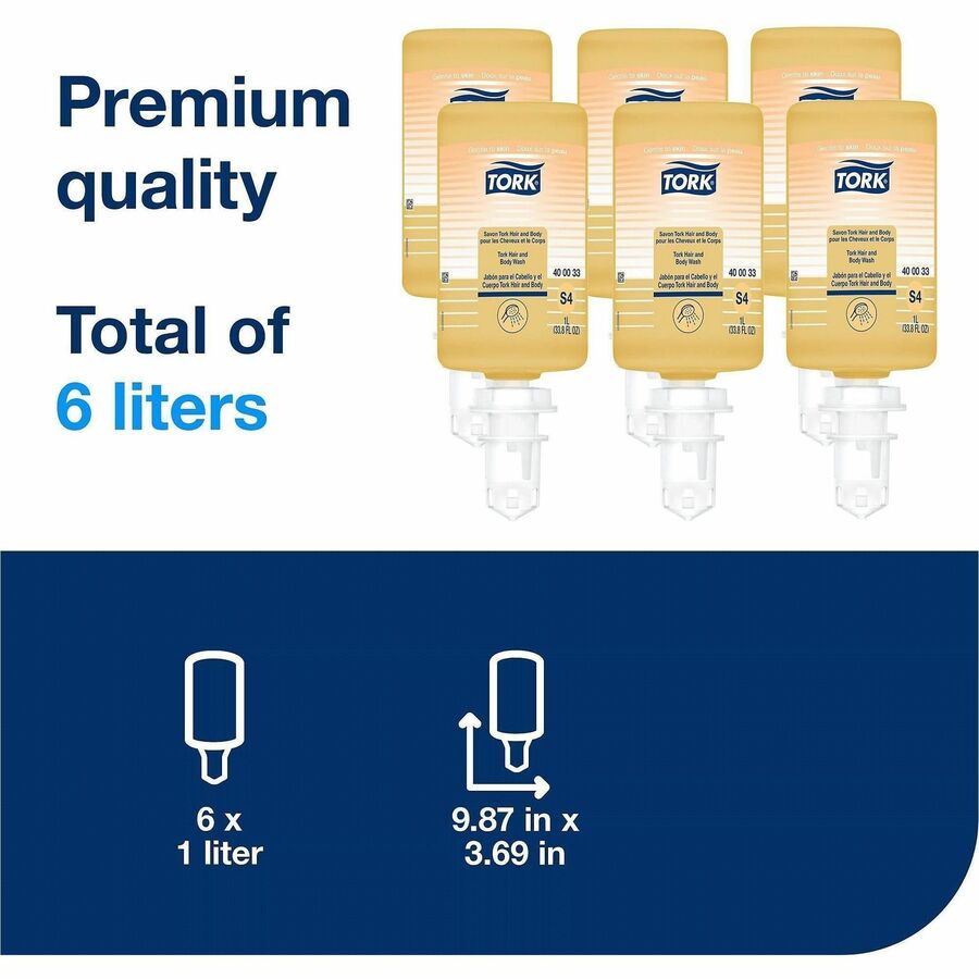Clean Scent - 33.8 fl oz (1000 mL) - Bottle Dispenser - Hair, Body, Hotel, Spa, Skin, School - White - Moisturizing - Hygienic, Refillable, Perfumed - 6 / Case