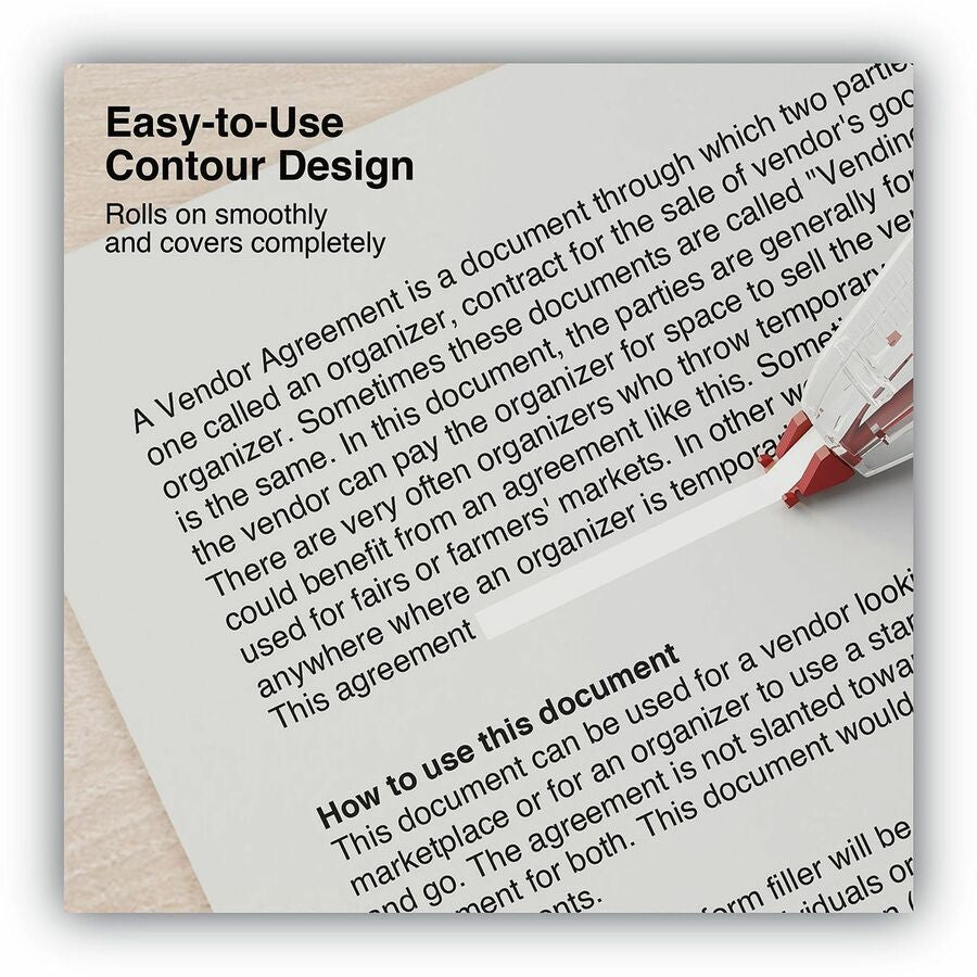 Universal Correction Tape - 0.20" Tape Width x 26.25 ft Tape Length - 1 Line(s) - White Tape - Clear, Red Dispenser - Non-refillable, Easy to Use, Comfortable - Plastic, Film - 6 / Box