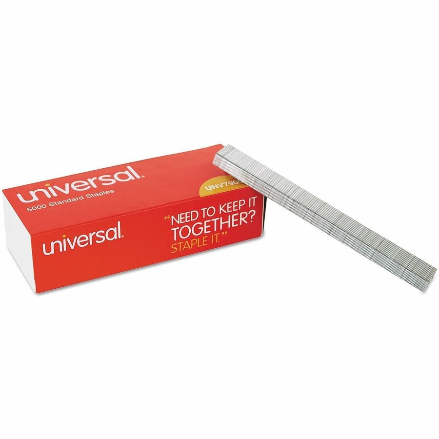 Universal Staples - Standard - 1/4" Leg - 1/2" Crown - Holds 30 Sheet(s) - for Paper - Chisel Point - Silver, Steel - Galvanized Steel, Steel - 210 Per Cartridge - 5000 / Box