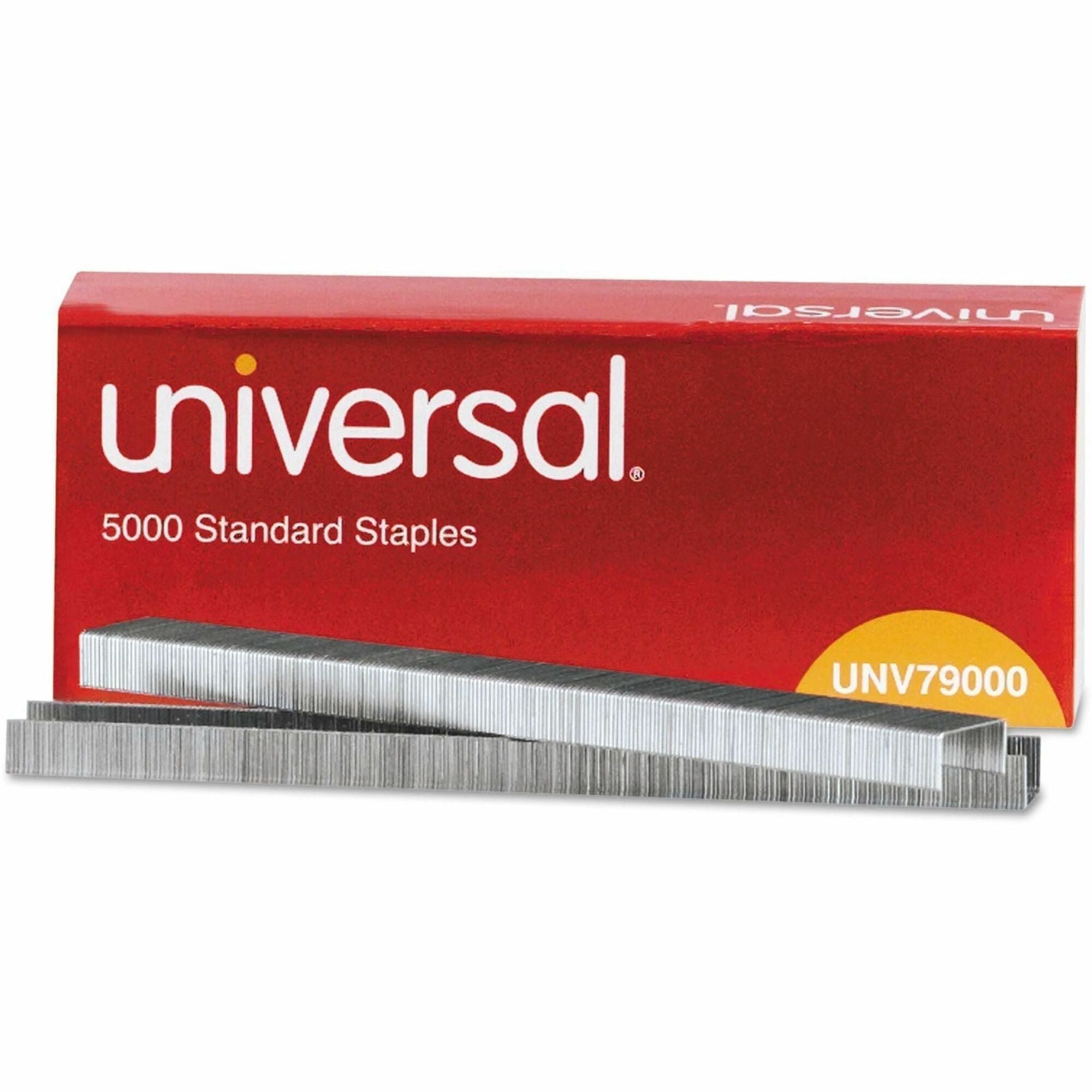 Universal Staples - Standard - 1/4" Leg - 1/2" Crown - Holds 30 Sheet(s) - for Paper - Chisel Point - Silver, Steel - Galvanized Steel, Steel - 210 Per Cartridge - 5000 / Box
