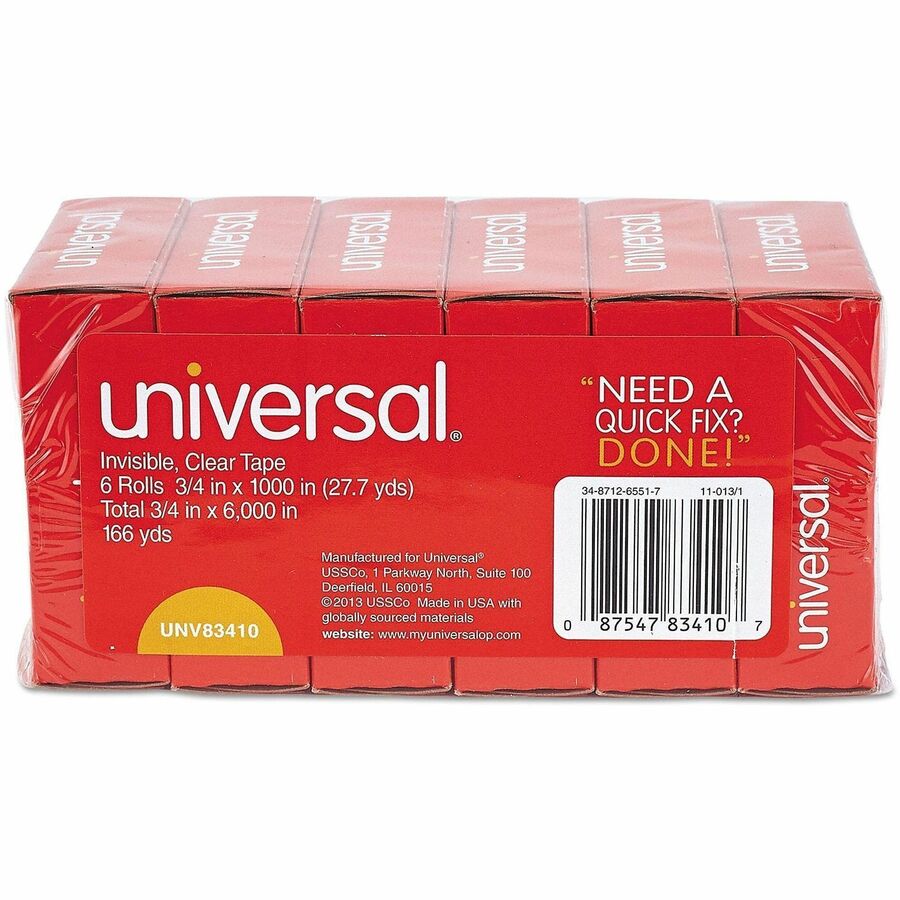 27.78 yd Length x 0.75" Width x 2 mil Thickness - 1" Core - Matte - Clear - Acrylic - Plastic Backing - 6 / Pack
