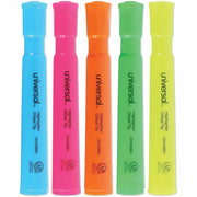 Universal Highlighter - Fluorescent Blue, Fluorescent Green, Fluorescent Pink, Fluorescent Orange, Fluorescent Yellow Ink - Blue Round, Green, Orange, Pink, Yellow Barrel - 5 / Set