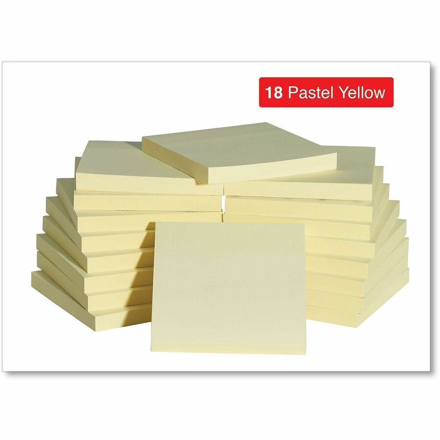 Universal Standard Self-Stick Pads - 1800 x Yellow - 3" Flag/Note Width x 3" Flag/Note Length - Square - 100 Sheets per Pad - Unruled - Yellow - Self-stick, Residue-free - 18 Pads/Pack - 1 Pack