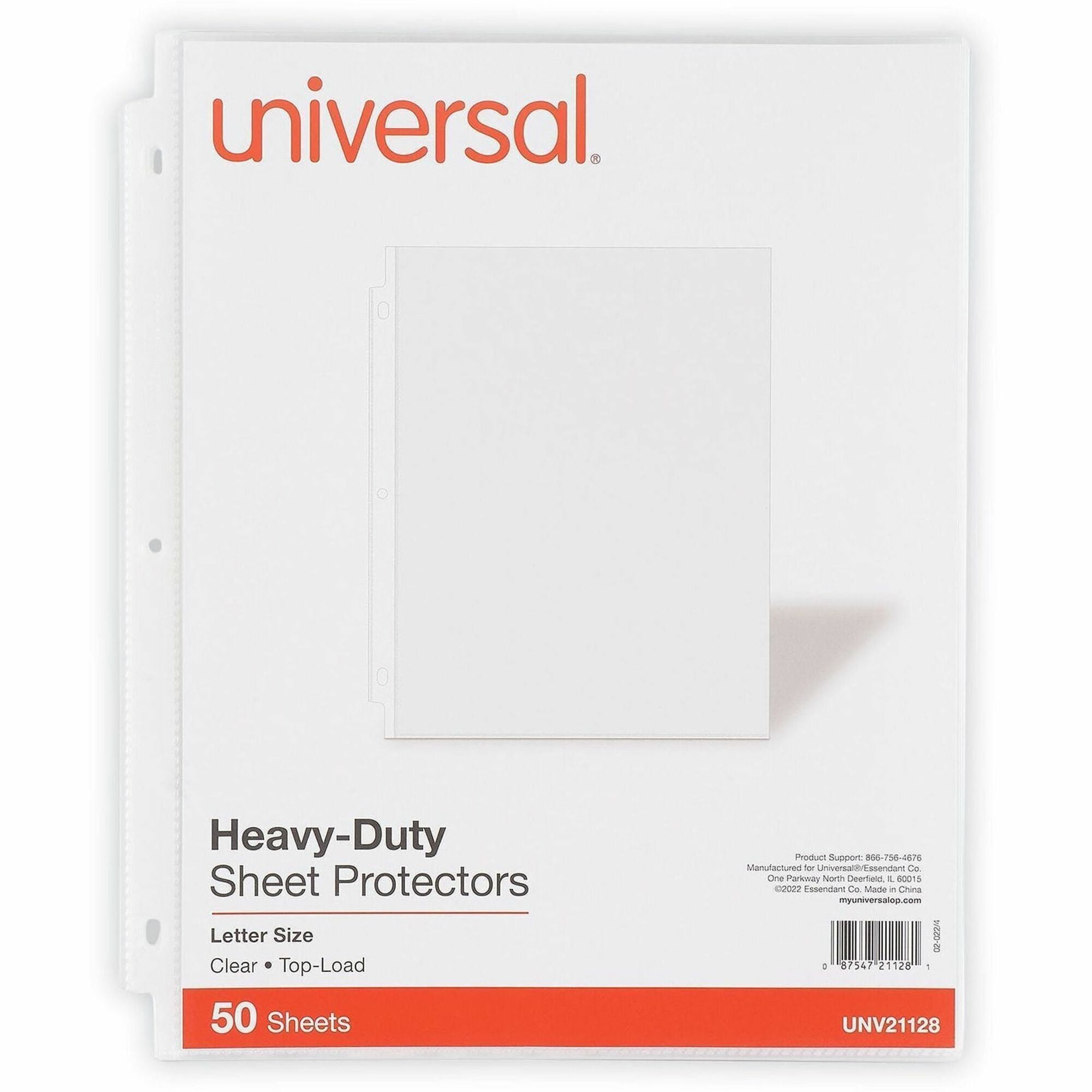 Universal Punched Ring Binder Sleeves, Letter Size, 3-Hole, Top Loading, Clear Polypropylene, 2 Sheet Capacity, 50/Pack, 1 Pack