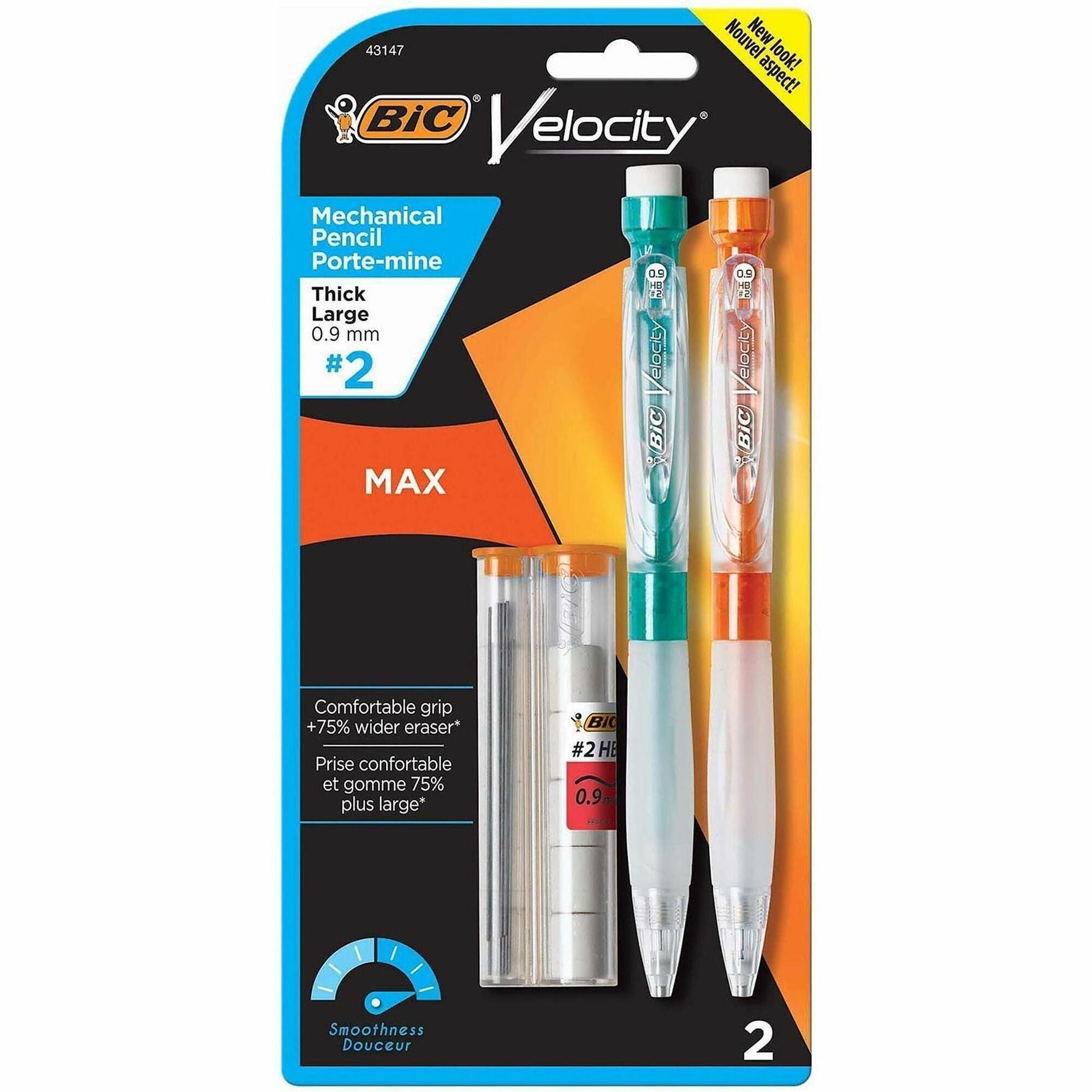 0.9 mm Black Lead - 2HB - Refillable - Translucent, Transparent, Assorted Barrel - 2 / Pack