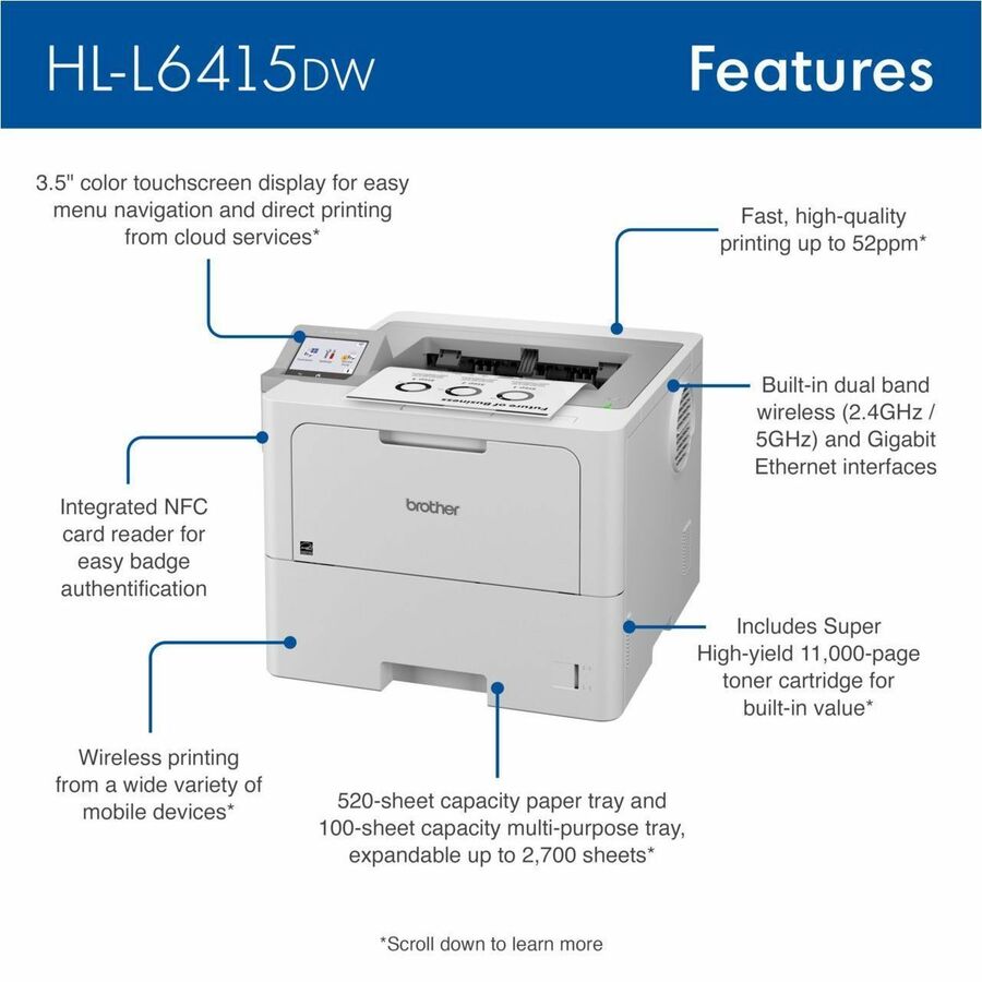 Brother HL-L6415DW Desktop Wireless Laser Printer - Monochrome