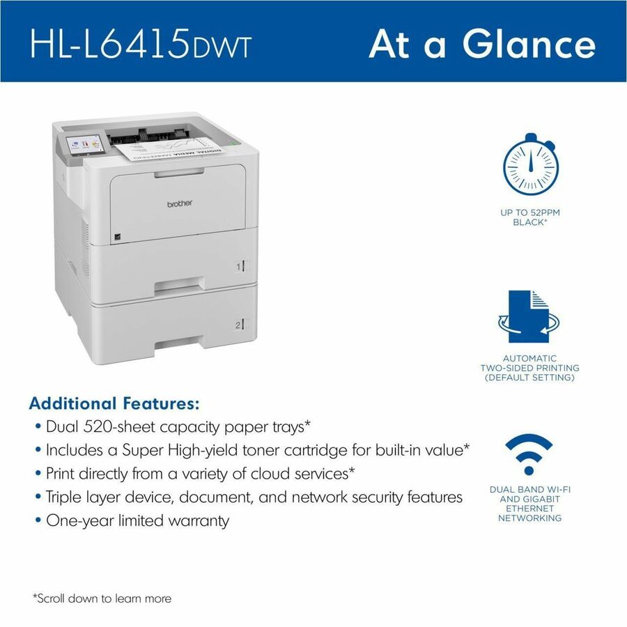 Brother HL-L6415DWT Desktop Wireless Laser Printer - Monochrome