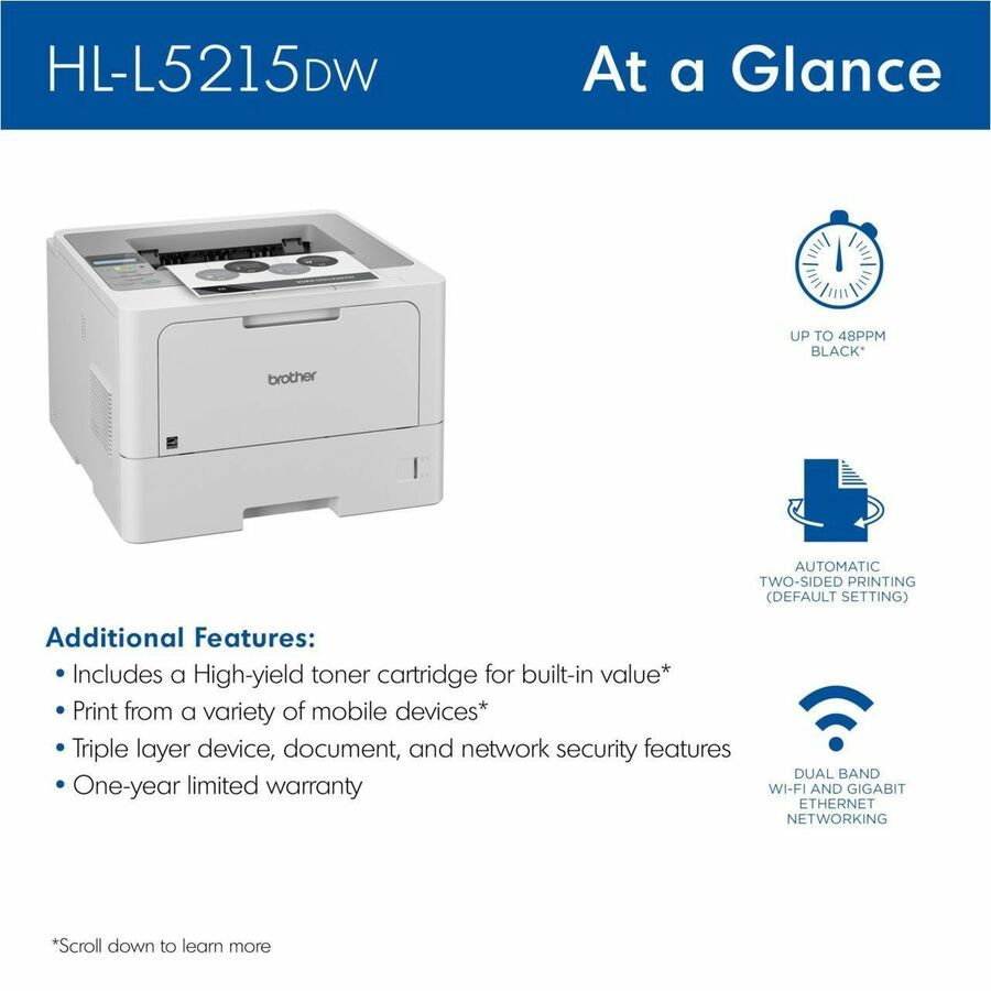 Brother HL-L5215DW Desktop Wireless Laser Printer - Monochrome