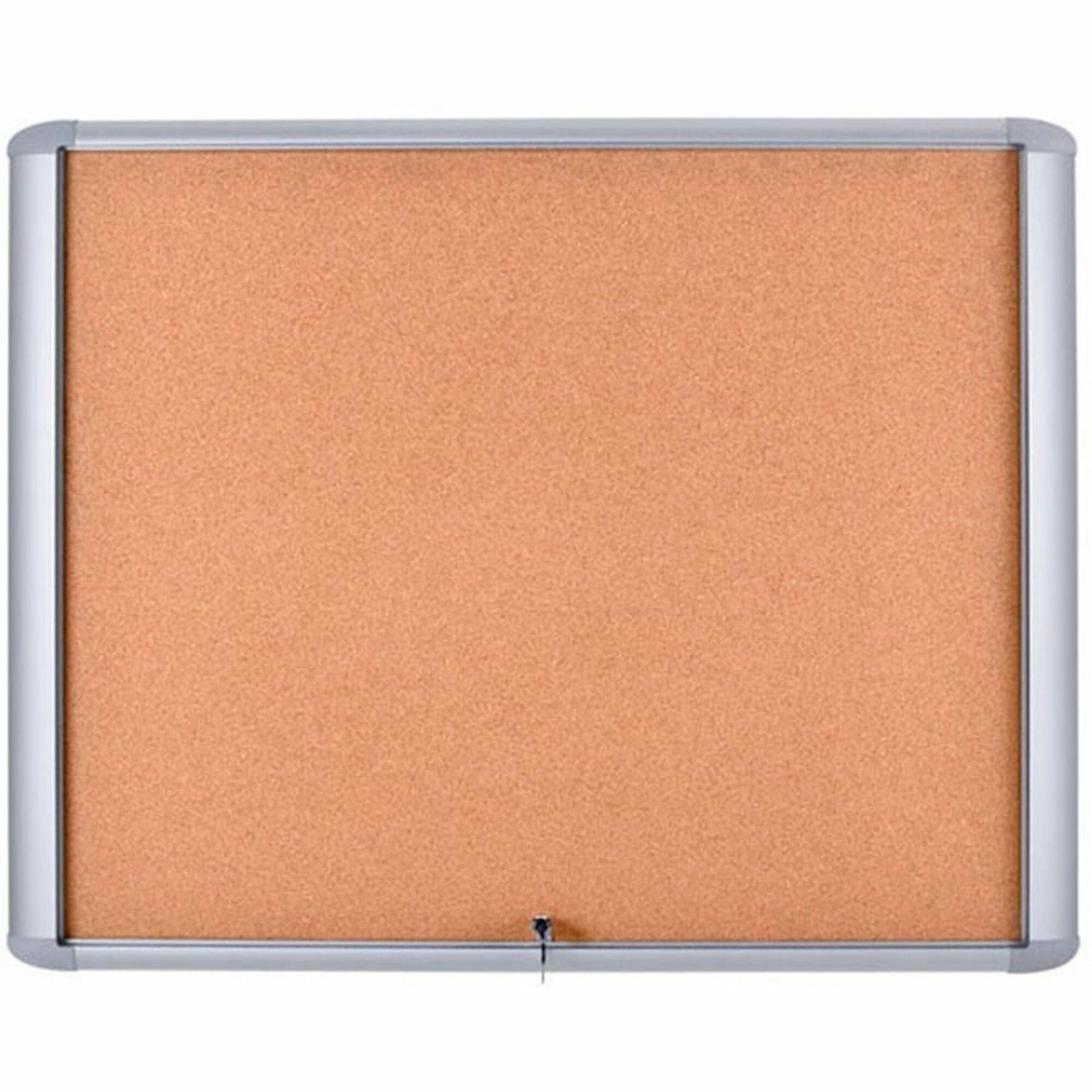MasterVision Water-Resistant Enclosed Corkboard - 30" Board Height x 26.50" Board Width x 0.70" Board Depth - Light Brown Cork Surface - Water Resistant - Gray Anodized Aluminum Frame - 32" Height x 27" Width - 1 Each