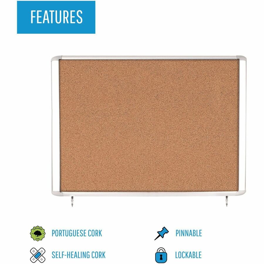 MasterVision Water-Resistant Enclosed Corkboard - 47" Board Height x 38.30" Board Width x 0.70" Board Depth - Light Brown Cork Surface - Water Resistant - Gray Anodized Aluminum Frame - 48" Height - 1 Each