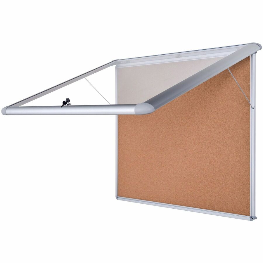 MasterVision Water-Resistant Enclosed Corkboard - 47" Board Height x 38.30" Board Width x 0.70" Board Depth - Light Brown Cork Surface - Water Resistant - Gray Anodized Aluminum Frame - 48" Height - 1 Each