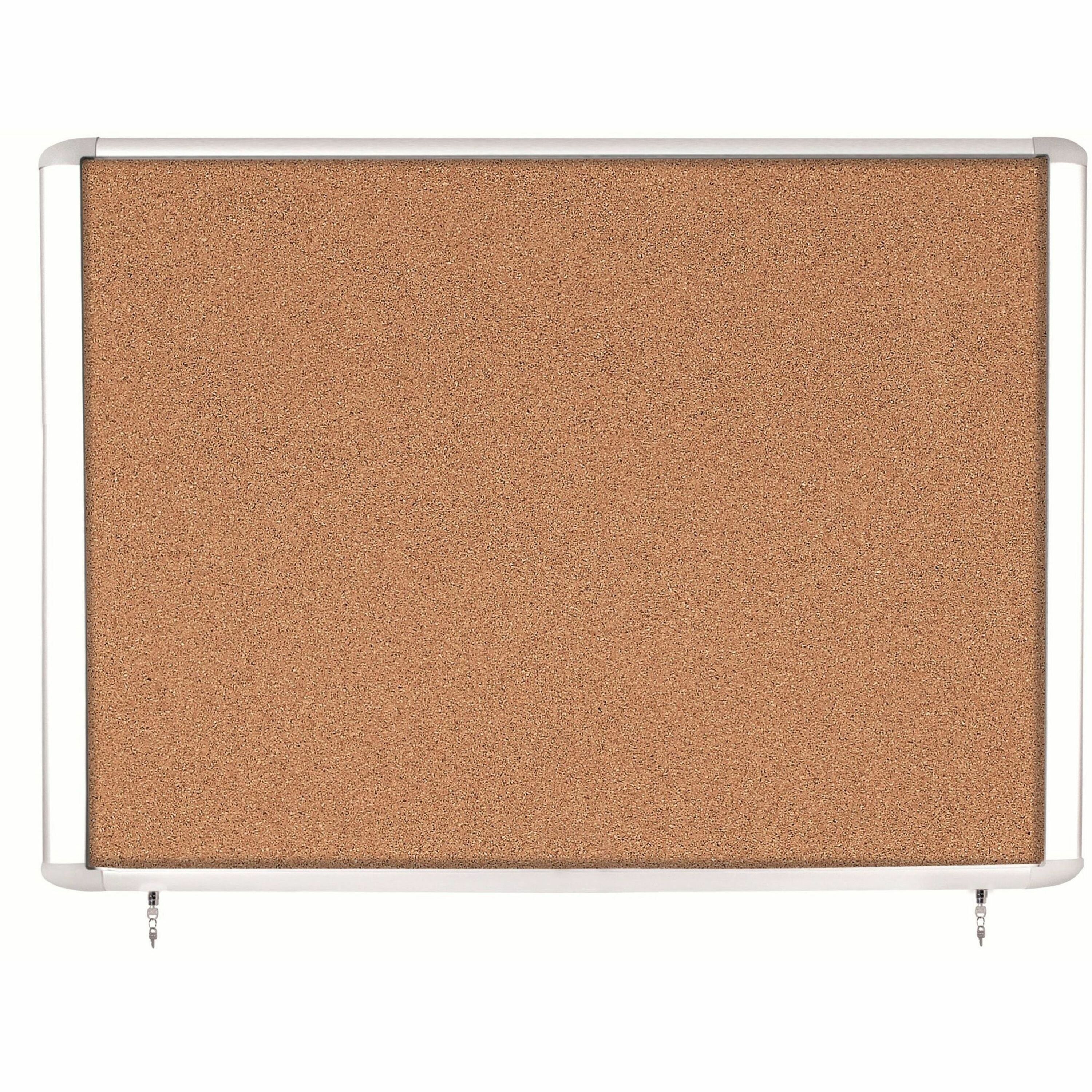 MasterVision Water-Resistant Enclosed Corkboard - 47" Board Height x 38.30" Board Width x 0.70" Board Depth - Light Brown Cork Surface - Water Resistant - Gray Anodized Aluminum Frame - 48" Height - 1 Each