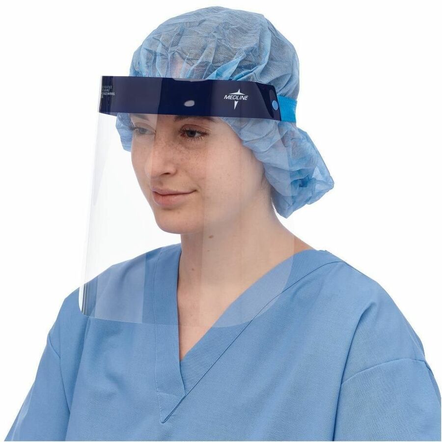 Medline Disposable Full-Length Face Shields - Recommended for: Face - Extra Large - Fog, Splash Protection - Foam, Elastic, Polyester - Clear - Disposable, Anti-fog, Splash Resistant, Lightweight, Latex-free - 40 / Carton