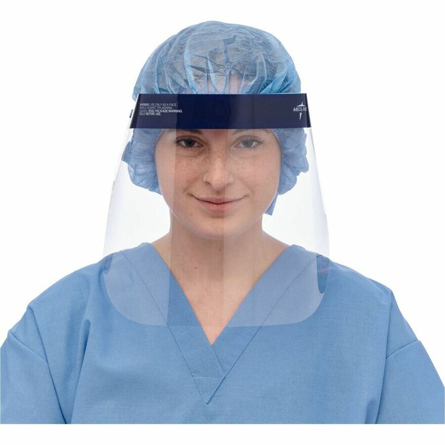 Medline Disposable Full-Length Face Shields - Recommended for: Face - Extra Large - Fog, Splash Protection - Foam, Elastic, Polyester - Clear - Disposable, Anti-fog, Splash Resistant, Lightweight, Latex-free - 40 / Carton
