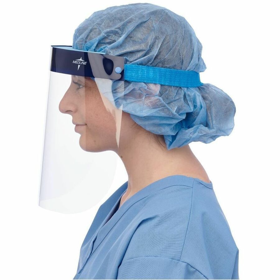 Medline Disposable Full-Length Face Shields - Recommended for: Face - Extra Large - Fog, Splash Protection - Foam, Elastic, Polyester - Clear - Disposable, Anti-fog, Splash Resistant, Lightweight, Latex-free - 40 / Carton
