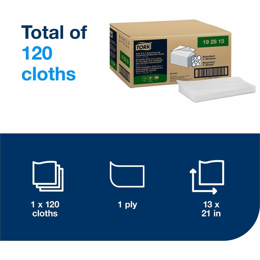 For Surface, Food Service, Countertop, House - Towel - Non-scratching, Absorbent, Abrasive, Reusable, Soft, Flexible, Easy to Use, Durable, Tear Resistant, Quarter-fold - White - 120 Sheets - 1 Box