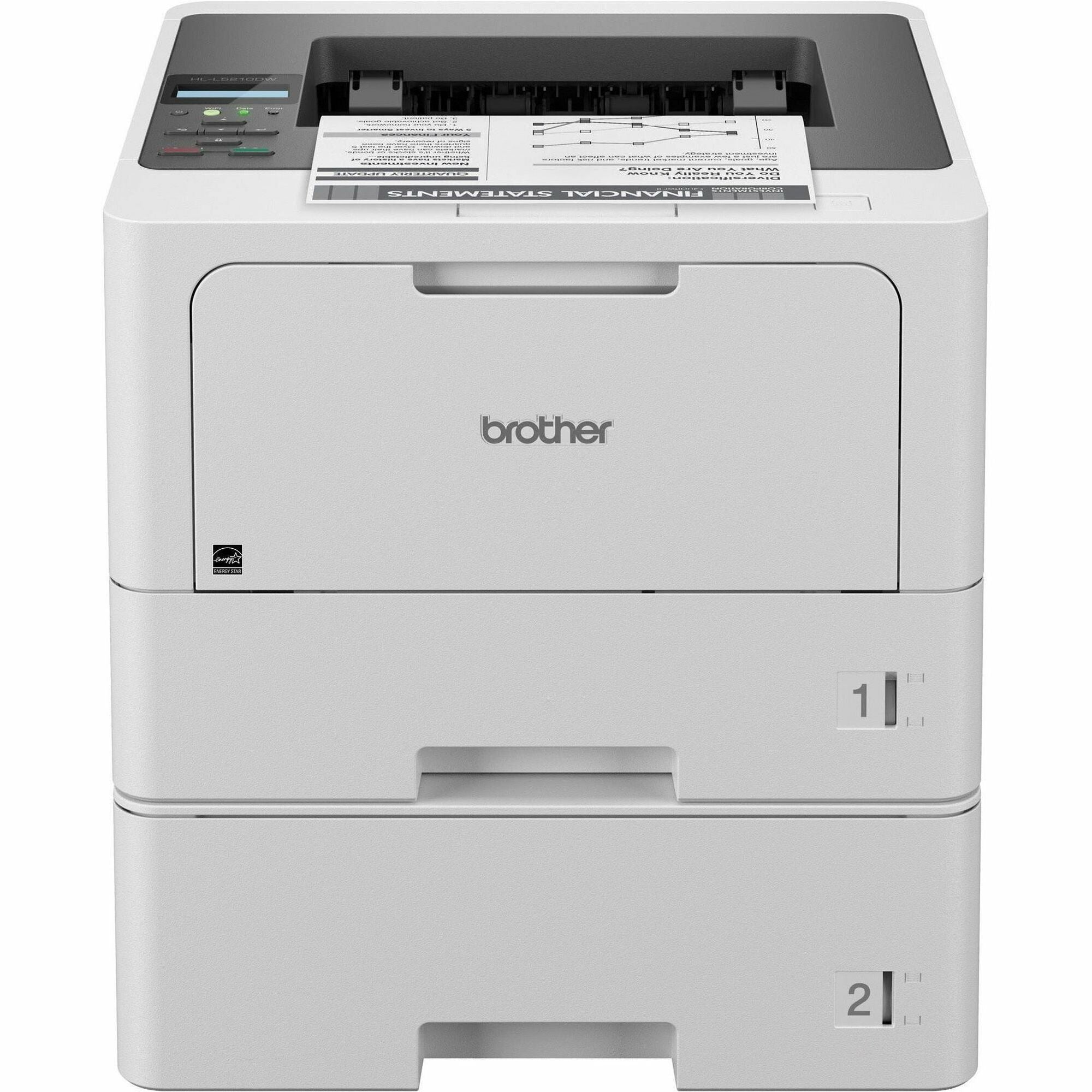 Brother HL-L5210DW Monochrome Wireless Laser Printer, 48 ppm, 1200 x 1200 dpi, Automatic Duplex, 870-Sheet Input, Ethernet, Wi-Fi, LCD, 256MB Memory, 1 Each