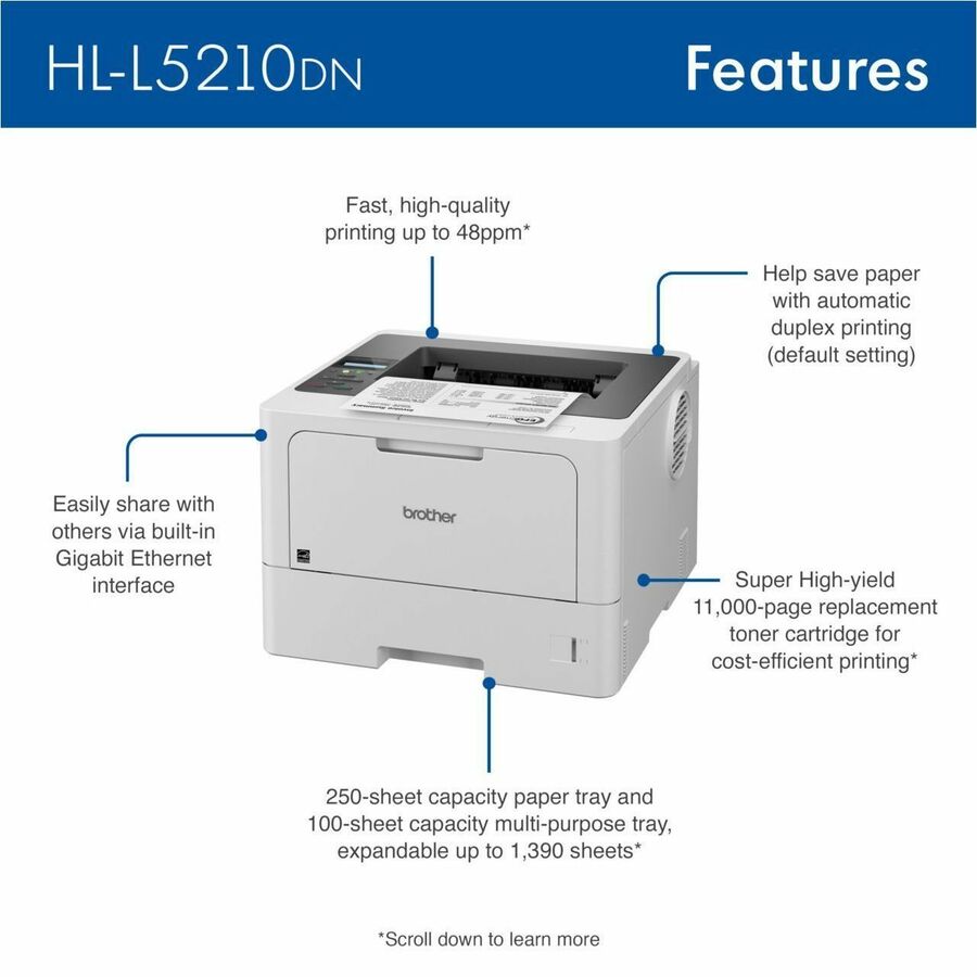 48 ppm Mono - 1200 x 1200 dpi Print - Automatic Duplex Print - 350 Sheets Input - Ethernet - 90000 Pages Duty Cycle - Plain Paper Print - Gigabit Ethernet - USB