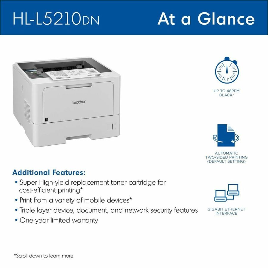 48 ppm Mono - 1200 x 1200 dpi Print - Automatic Duplex Print - 350 Sheets Input - Ethernet - 90000 Pages Duty Cycle - Plain Paper Print - Gigabit Ethernet - USB