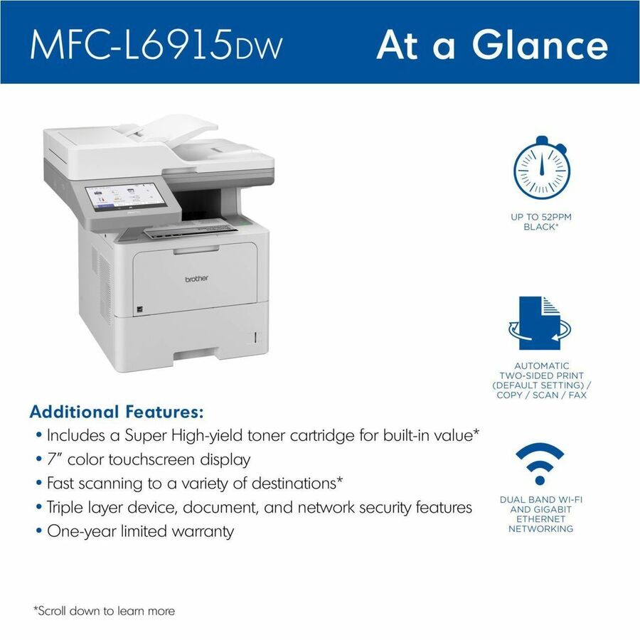 Brother MFC-L6915DW Wireless Laser Multifunction Printer - Monochrome