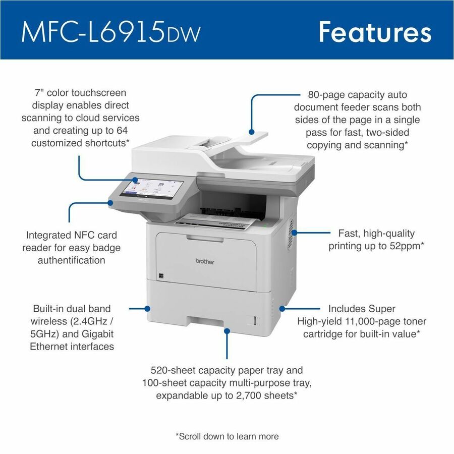 Brother MFC-L6915DW Wireless Laser Multifunction Printer - Monochrome