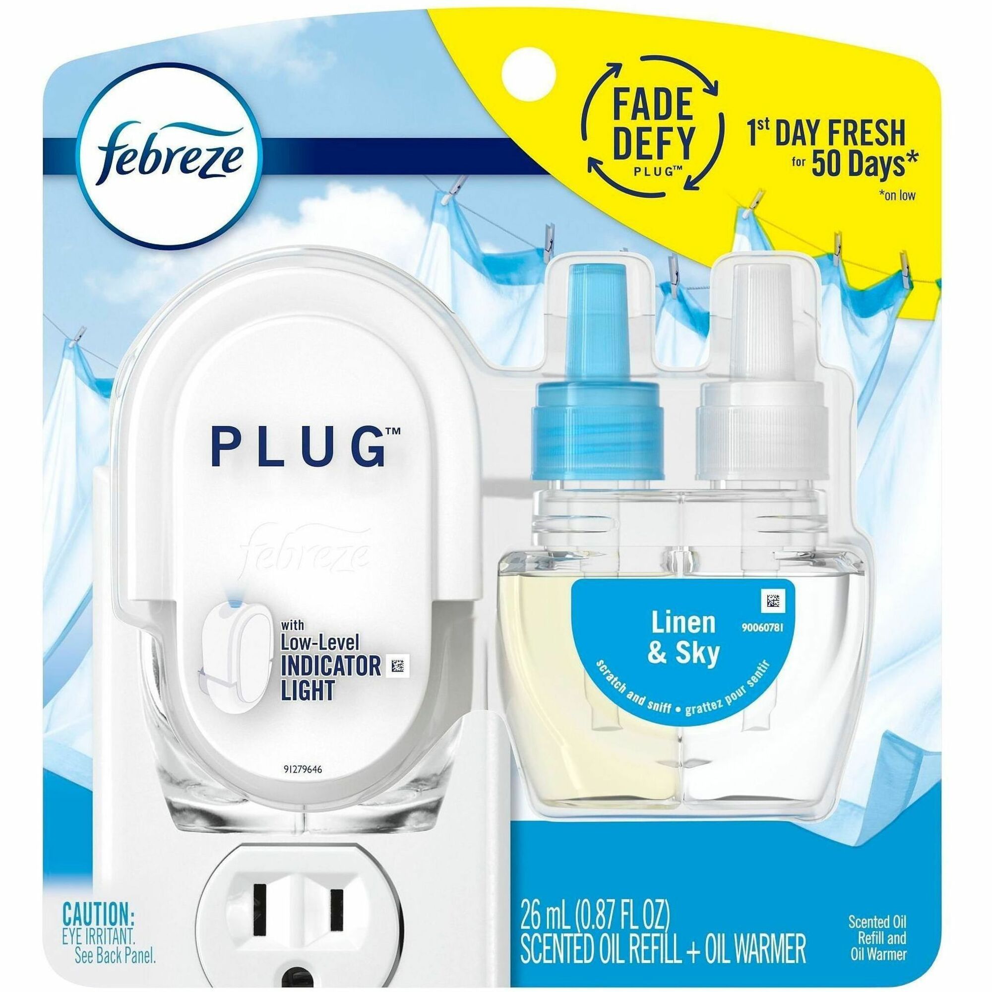 Febreze Plug Linen/Sky Oil Refill - Oil - 0.8 fl oz (0 quart) - Linen & Sky - Odor Neutralizer - 1 Each